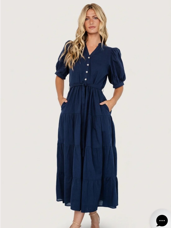 Baltic Born Dresses & Skirts - Baltic Born Navy Button-Front Tiered Maxi Dress with Puff Sleeves
